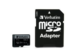Verbatim 47044 Pro U3 Micro SDXC Memory Card 128GB + microSD to SD Adapter