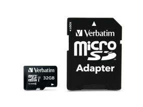 Verbatim 47041 Pro U3 Micro SDHC Memory Card 32GB + microSD to SD Adapter