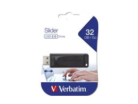 Verbatim 98697 Slider USB atmintinė 32GB, USB-A 2.0, Juoda