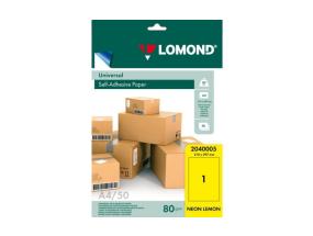 Lomond Self-Adhesive Paper Universal Labels, 1/210x297, A4, 50 sheets, Lemon neon
