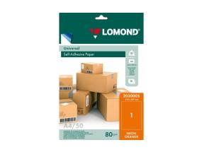 Lomond Self-Adhesive Paper Universal Labels, 1/210x297, A4, 50 sheets, Orange neon