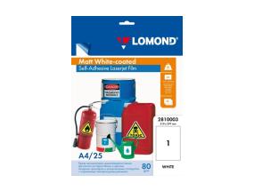Lomond PET Laserjet Film Self Adhesive White-coated Matte A4, 25 sheets