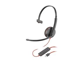 Poly Blackwire 3210 Mono Wired Headset, USB-C, USB-C/A Adapter (Bulk), Black