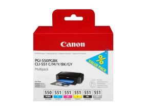 Canon PGI-550/CLI-551 (6496B005) 6 Ink Cartridge Multipack, PGBK/C/M/Y/BK/GY