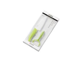 Kyocera FK140CP10NGR SANTOKU KNIFE &amp; PEELER Set, knife (14 cm blade) and peeler, Green