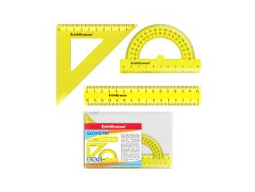 Joonlaudade komplekt (kolmnurk, joonlaud ja mall) neoonkollane ERICH KRAUSE