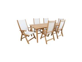 Söögilauakomplekt MALDIVE laud 220x100xH75cm, 6 kokkupandavat tooli 60x70xH110cm, tiikpuit