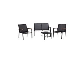 Aiamööblikomplekt CANAAN laud, pink ja 2 tooli, must