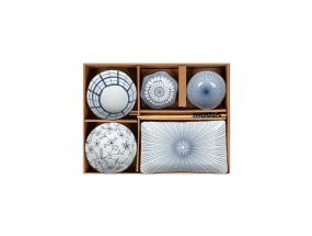 Komplekt SOMETSUKE 4-kaussi, vaagen ja söögipulgad, sinine