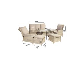 Aiamööblikomplekt BASEL laud, diivan, 2 tooli ja 2 tumbat