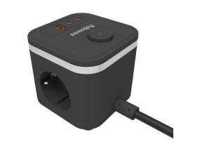 Pikendusjuhe FELLOWES Ampra 3-pesa, 1 x USB-A ja 2 x USB-C, lülitiga must