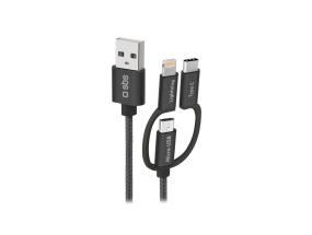 SBS USB / Micro USB, USB-C, Lightning, must - USB kaabel