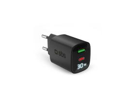 SBS LCD Wall Charger, USB-A, USB-C, LCD, 30 W, must - Laadija