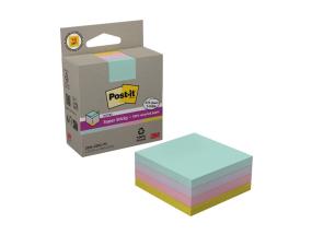 Märkmepaber 76x76mm POST-IT 654 Super Sticky Recycled Notes kuubis 276 lehte, pastell assortii, 100% taaskasutatud paber