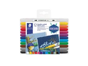 Tekstiilimarkerite komplekt STAEDTLER 3190 kahe otsaga 12 värvi komplektis ILMASTIKUKINDEL