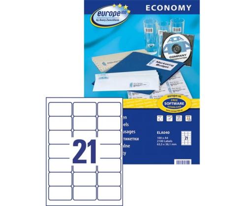 Kleebisetikett AVERY Economy 63,5x38,1mm 21 lehel 100 lehte