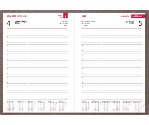 Raamatkalender PÄEV A5, kõvaköide, kunstnahk (PRUUN) 00034/40023
