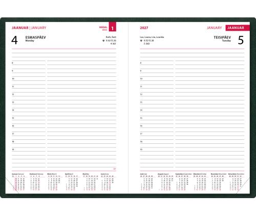 Raamatkalender PÄEV A5, kõvaköide, kunstnahk (ROHELINE) 00034/40025