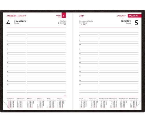 Raamatkalender PÄEV A5, kõvaköide, kunstnahk (MUST) 00034/40027