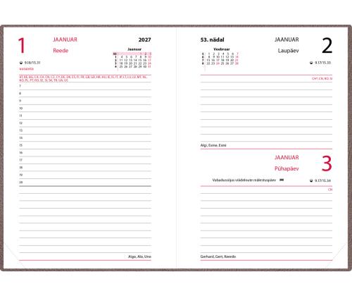 Raamatkalender Kalendermärkmik A6 PÄEV, kunstnahk (PRUUN) 00029/40081