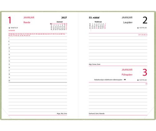 Raamatkalender Kalendermärkmik A6 PÄEV, kunstnahk (HELEROHELINE) 00029/40247