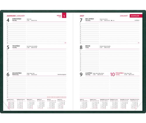 Raamatkalender NÄDAL A5, horisontaal, kõvaköide, (TUMEROHELINE) 00030/40354