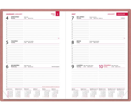 Raamatkalender NÄDAL A5, horisontaal, kõvaköide, (VANAROOSA) 00030/40356