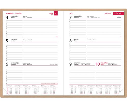 Raamatkalender NÄDAL A5, horisontaal, kõvaköide, (BEEŽ) 00030/40388