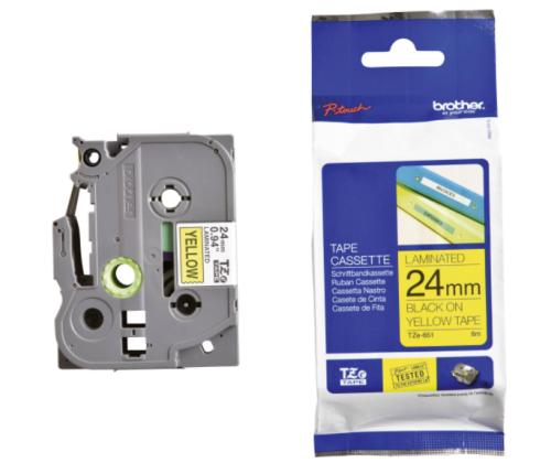 Kleepkirjalint BROTHER TZE-651 24mm must/kollasel
