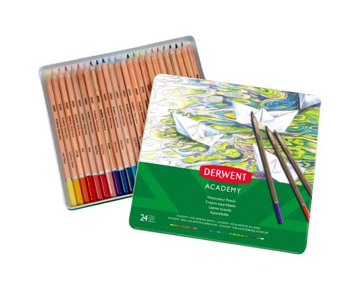 Akvarellipliiatsid DERWENT Academy 24värvi metallkarbis