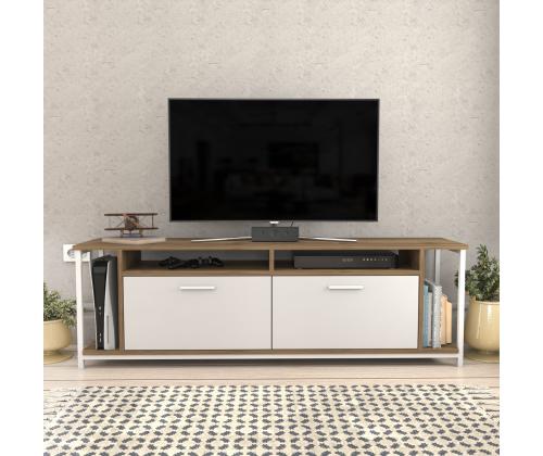 TV laud Omar - White, Walnut
