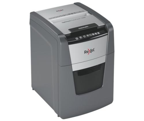 Rexel Optimum AutoFeed+ 100M Paper Shredder, Micro-cut shredding 2x15mm 55dB P-5 34L, Grey/Black