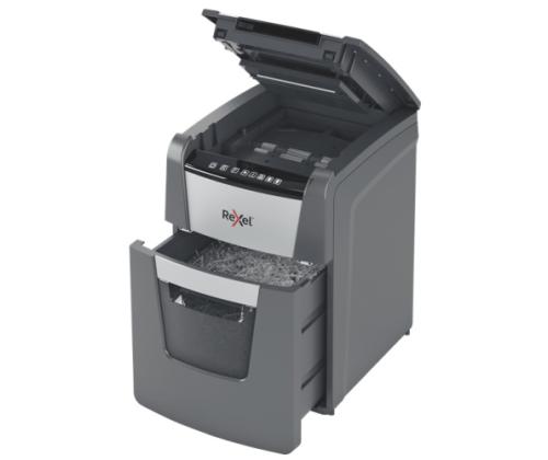 Rexel Optimum AutoFeed+ 100M Paper Shredder, Micro-cut shredding 2x15mm 55dB P-5 34L, Grey/Black