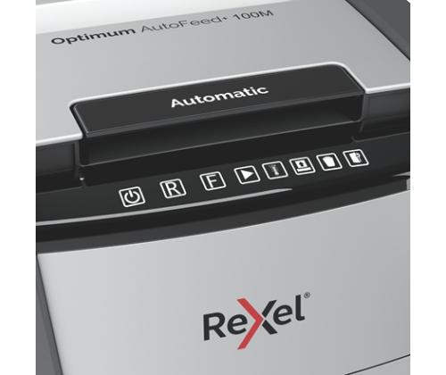 Rexel Optimum AutoFeed+ 100M Paper Shredder, Micro-cut shredding 2x15mm 55dB P-5 34L, Grey/Black