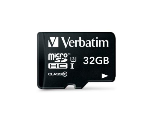 Verbatim 47041 Pro U3 Micro SDHC Memory Card 32GB + microSD to SD Adapter