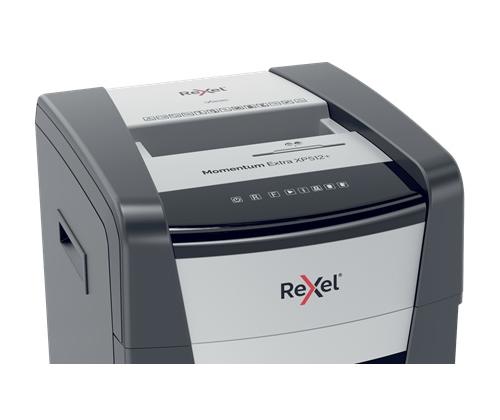 Rexel Momentum Extra XP512+ Paper Shredder Jam Free Micro Cut 2x15mm P-5 45L 55dB, Black/Grey