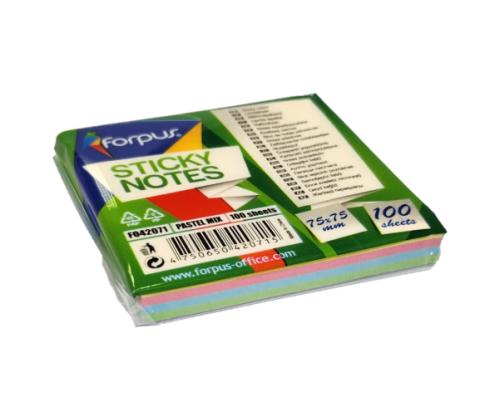 Sticky Notes Forpus, 75x75mm, Mix of 4 pastel colours (1x100)