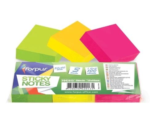 Sticky notes Forpus, Neon, 40x50mm, assorted (3x100)