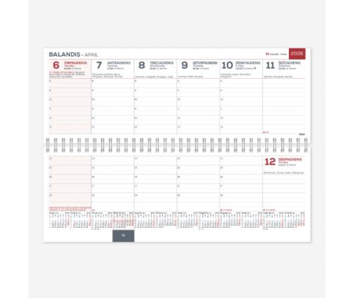 Horizontal table calendar Memo PVC 2026m. Green