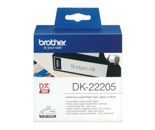 Brother DK-22205 (DK22205) Continuous Paper Label Roll, Black on White, 62mm, 30.48m