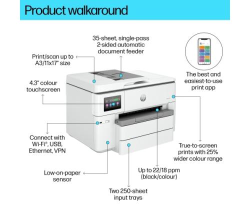 HP OfficeJet Pro 9730e Printer Inkjet Colour MFP A3 22 ppm USB Wi-Fi Ethernet LAN