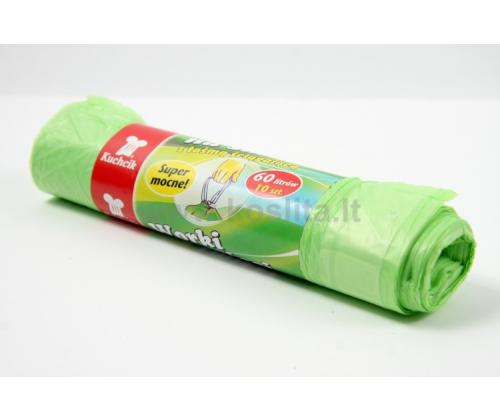 Drawstring Trash Bags, 60l/10pcs., HDPE, green