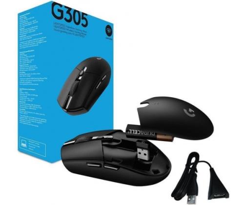 Logitech G305 Lightspeed Wireless Gaming Mouse, RF Wireless + Bluetooth, 12000 DPI, Black