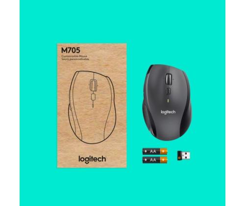 Logitech Marathon M705 Wireless Mouse, RF Wireless, 1000 DPI, Black/Grey