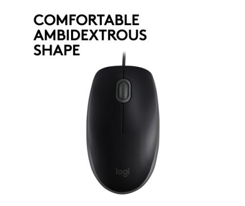 Logitech B110 Silent Wired Mouse, USB-A, 1000 DPI, Black