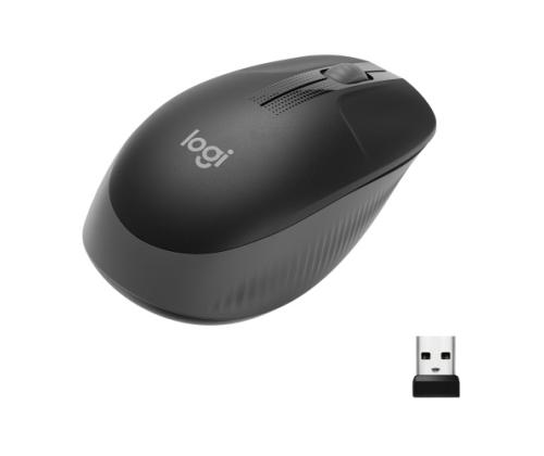 Logitech M190 Full-Size Wireless Mouse, RF Wireless, 1000 DPI, Charcoal
