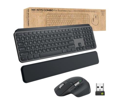 Logitech MX Keys Combo for Business Gen 2 Wireless Keyboard + Mouse +Palm Rest, US Int, Graphite