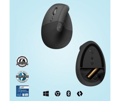 Logitech LIFT Left Wireless Mouse, RF Wireless + Bluetooth, 4000 DPI, Graphite (SPEC)