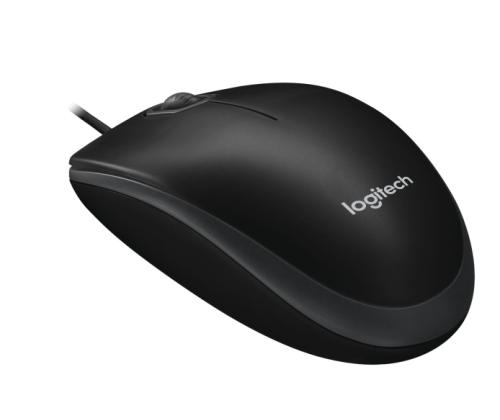Logitech B100 Wired Mouse, USB Type-A, Optical, 1000 DPI, Black