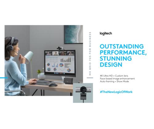 Logitech MX Brio Webcam, 8.5 MP, 4K Ultra HD 3840x2160, USB-C, GraphiteaLogitech MX Brio 705 for Bus